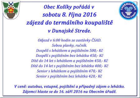 Zájezd do Termálních lázní Dunajská Streda 2016